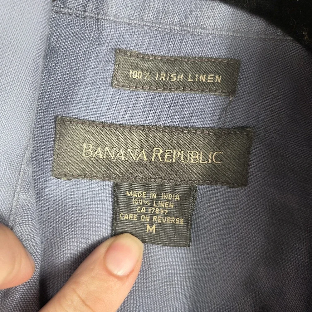 Banana Republic 100% Irish Linen Button Front Shirt Blue Long Sleeve Medium